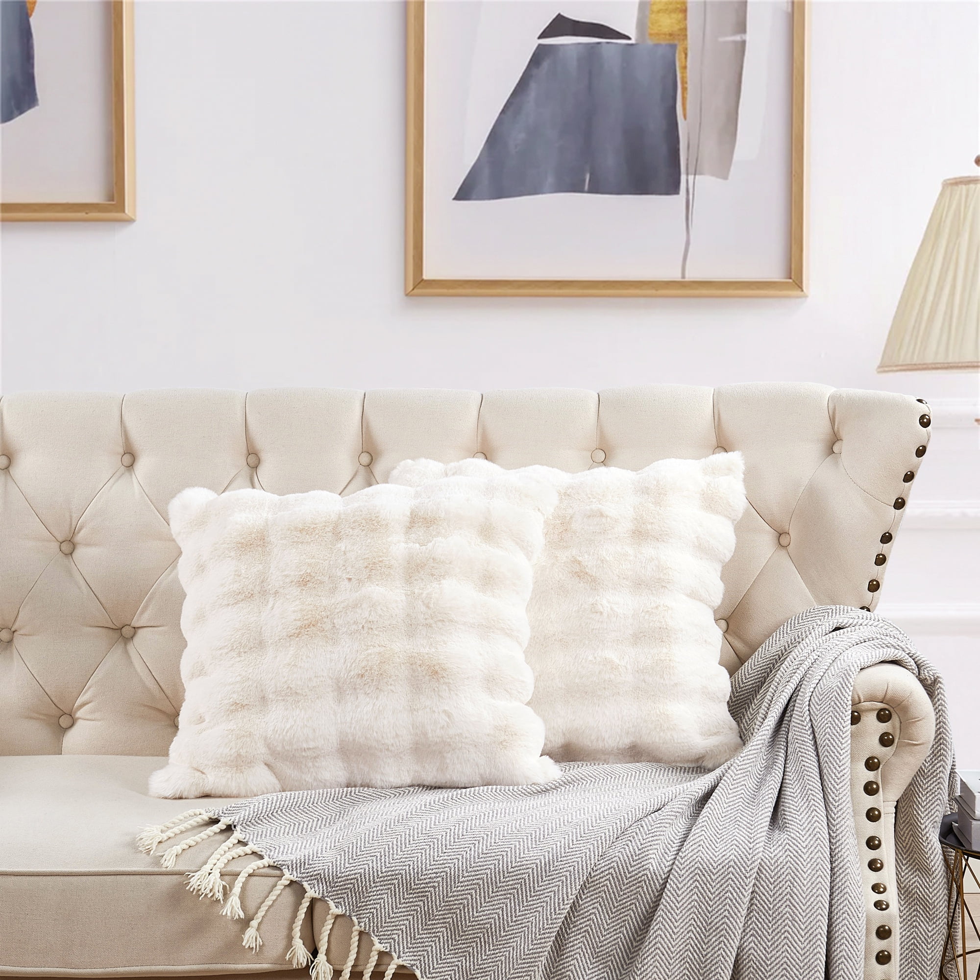 Home Soft Things Bubble Textured Faux Fur Pillow Covers, Set of 2, 20"x20", White