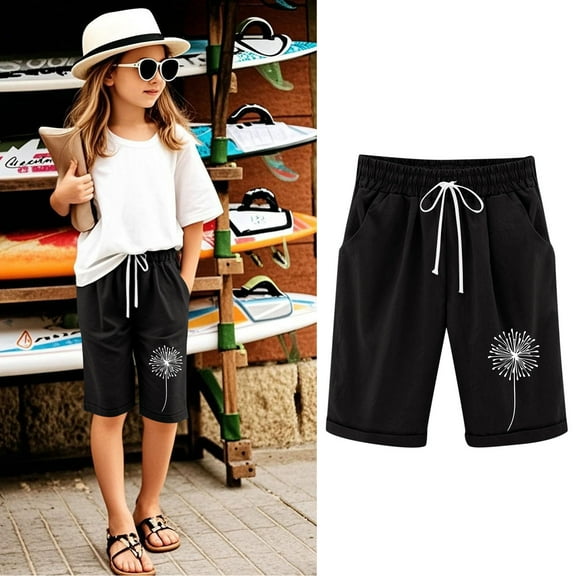 Girls Shorts Kids High Waisted Shorts Elastic Waist Shorts Casual Floral Shorts Comfy Lightweight Shorts With Pockets 3-13 Years