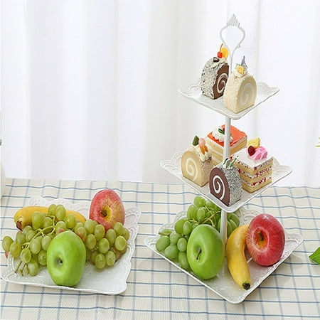- 3-Tiered White Pastry Stand Cake Stand Dessert Stand Cupcake Stand Holder Serving Platter for Party Wedding Home Decor