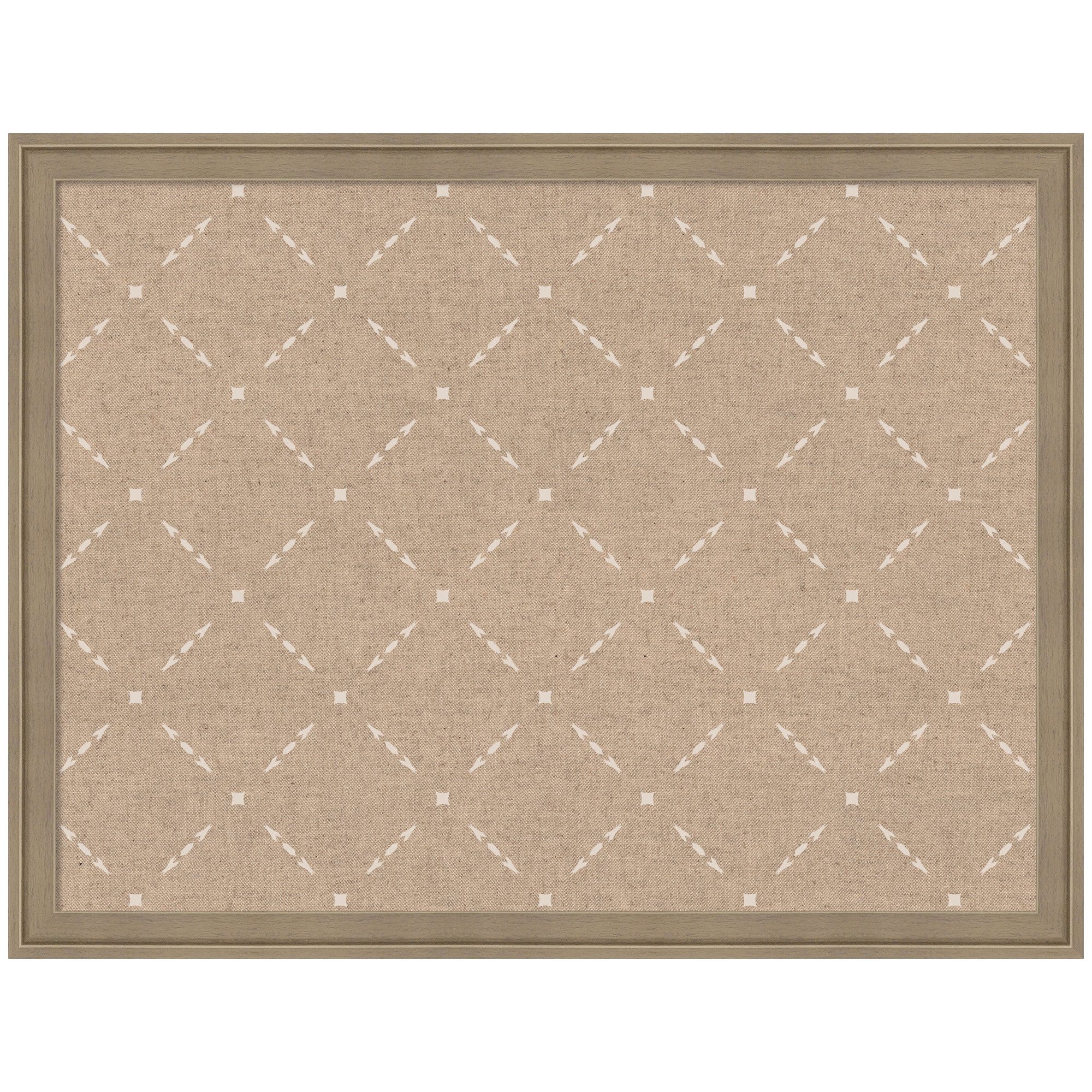 Kate and Laurel Framed Fabric Pinboard 26 x 20, Beige Lattice Pattern Printed Linen Classic Bulletin Board for Use as a Vision Board or Wall Organization, Florence Light Brown Frame