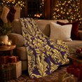 thumbnail image 3 of Purple gold baroque scroll Flannel Blanket for bedroom sofa living room reading nook Home Decor grand acanthus crest ornate royal textile art Gift for decor fans, 3 of 7