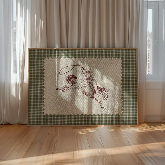 Vintage Striped Cowboy Rodeo Print, Western Wall Art, Giddy Up Horse Print, Matte Canvas Stretched, Posters for Room Bedroom Living Room Bathroom Wall Decor, Posters & Art Prints, Gift.