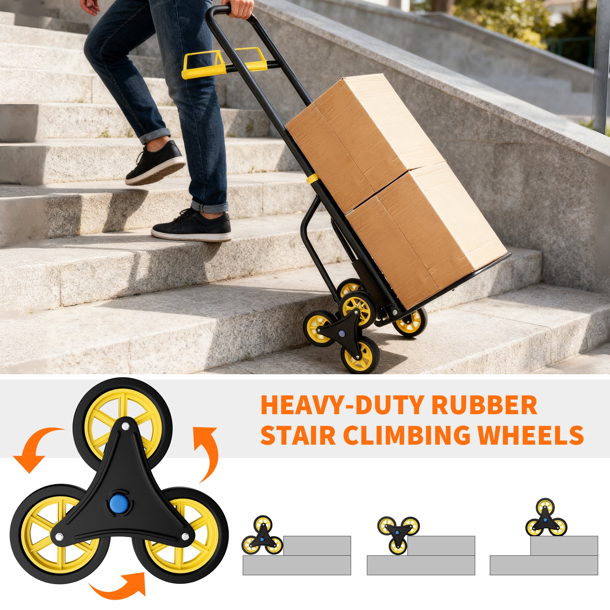 Ladcaser Stair Climbing Hand Truck 440lb Heavy Duty Dolly Cart for Stairs, Folding Stair Climbing Trolley with 6 Wheels and Telescoping Handle