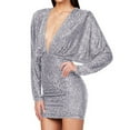 thumbnail image 5 of Kaemgyyd Cocktail Dresses for Women Long Sleeve Sequin Short Dress Sparkly Glitter V Neck Bodycon Mini Dress for Party Club, 5 of 6