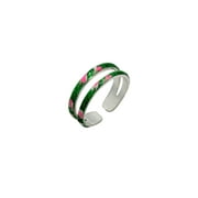 Sparkling Double Sterling Silver Green Toe Ring with Colored Enamel