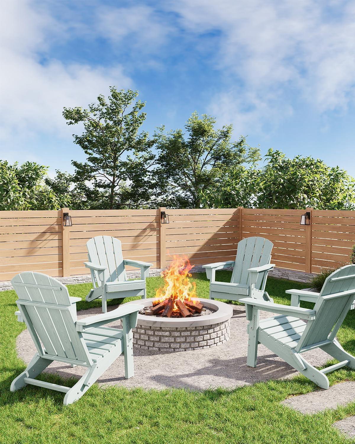 Outdoor Folding Adirondack Chair, 380lbs Capacity, Portable HDPE All-Weather Fire Pit Chair for Patio, Garden, Pool, Beach & Camping, Light Biue