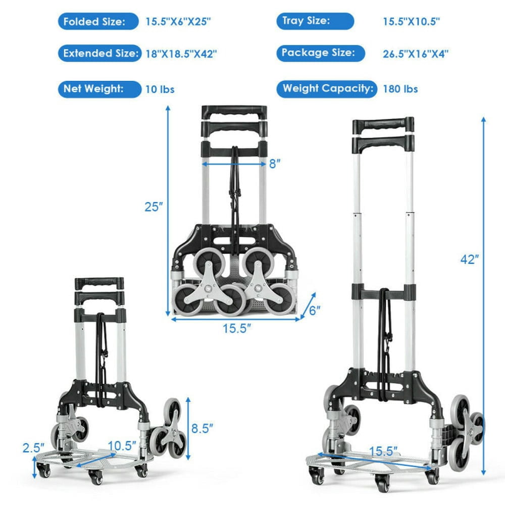 Topcobe Portable Folding Stair Climbing Hand Truck, Portable Kitchen Carts on Wheels with Storage, Black