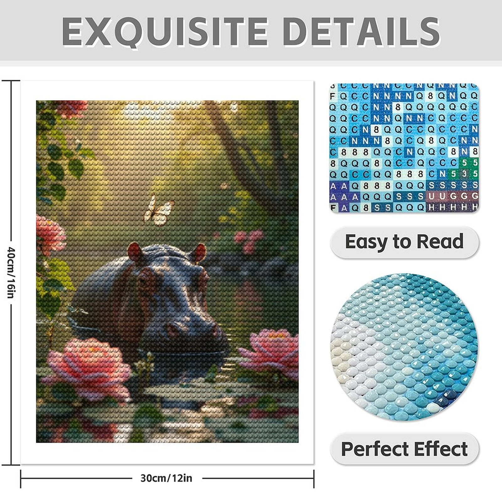 Diamond Art Kits for Adults - 5d Hippo Serenity Pond Butterfly Blossom Diamond Painting for Adults, Diamond Art for Adults Beginners, Diamond Painting Kits for Adults for Home Wall Decor
