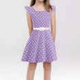 thumbnail image 2 of Wuxian Girls Outfits Dresses Ruffled Sleeveless Round Neck Polka Dot Gown Dress Princess Clothes With Belt For Children Stylish Dailywear Fall Dresses,Purple,9-10 Years, 2 of 9