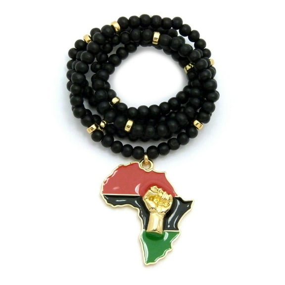 Unique Fashion 21 Polished Fist Power in Africa Pendant 6mm 30" Wooden Bead Necklace