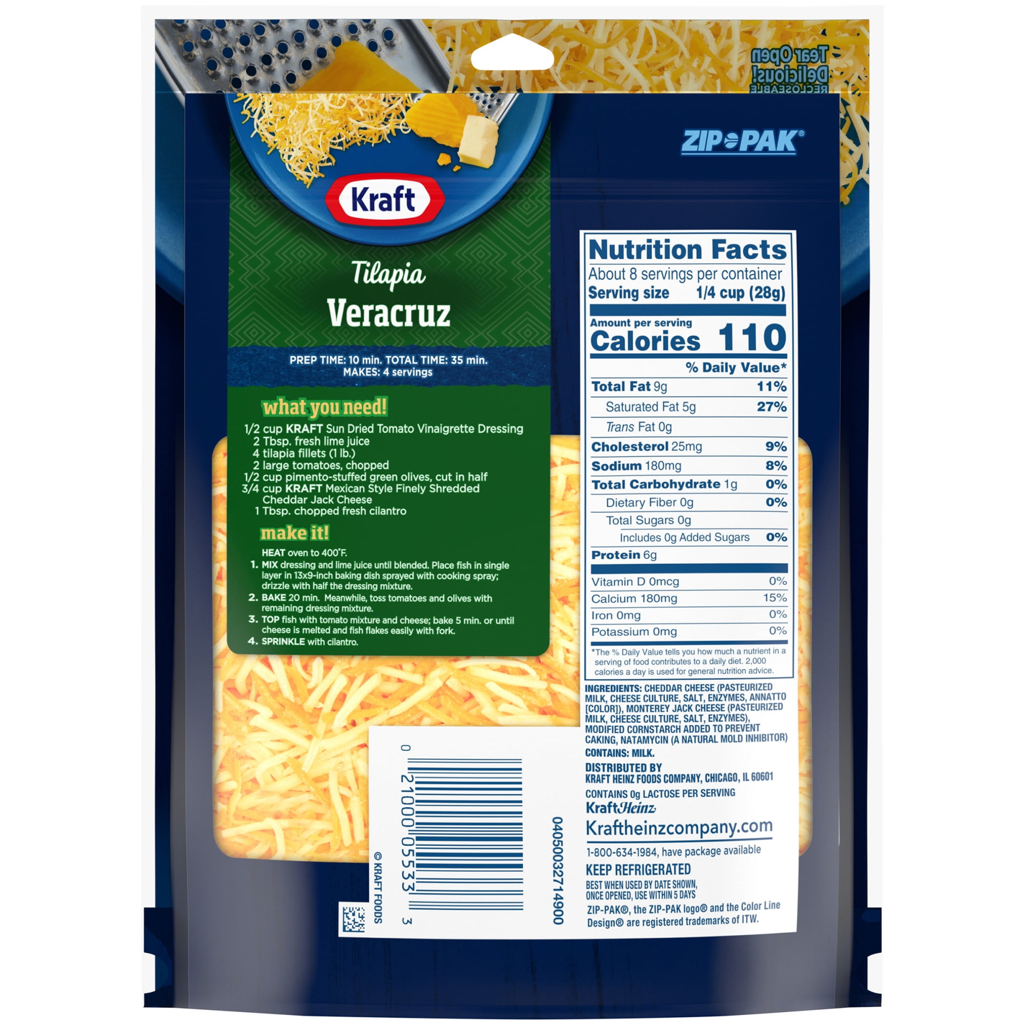Kraft Mexican Style Cheddar Jack Finely Shredded Cheese, 8 oz Bag