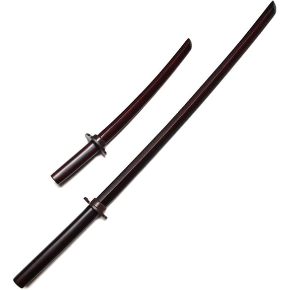 Oak Samurai Training Sword Set Comes with Tsuba Handguard (Dark Red)