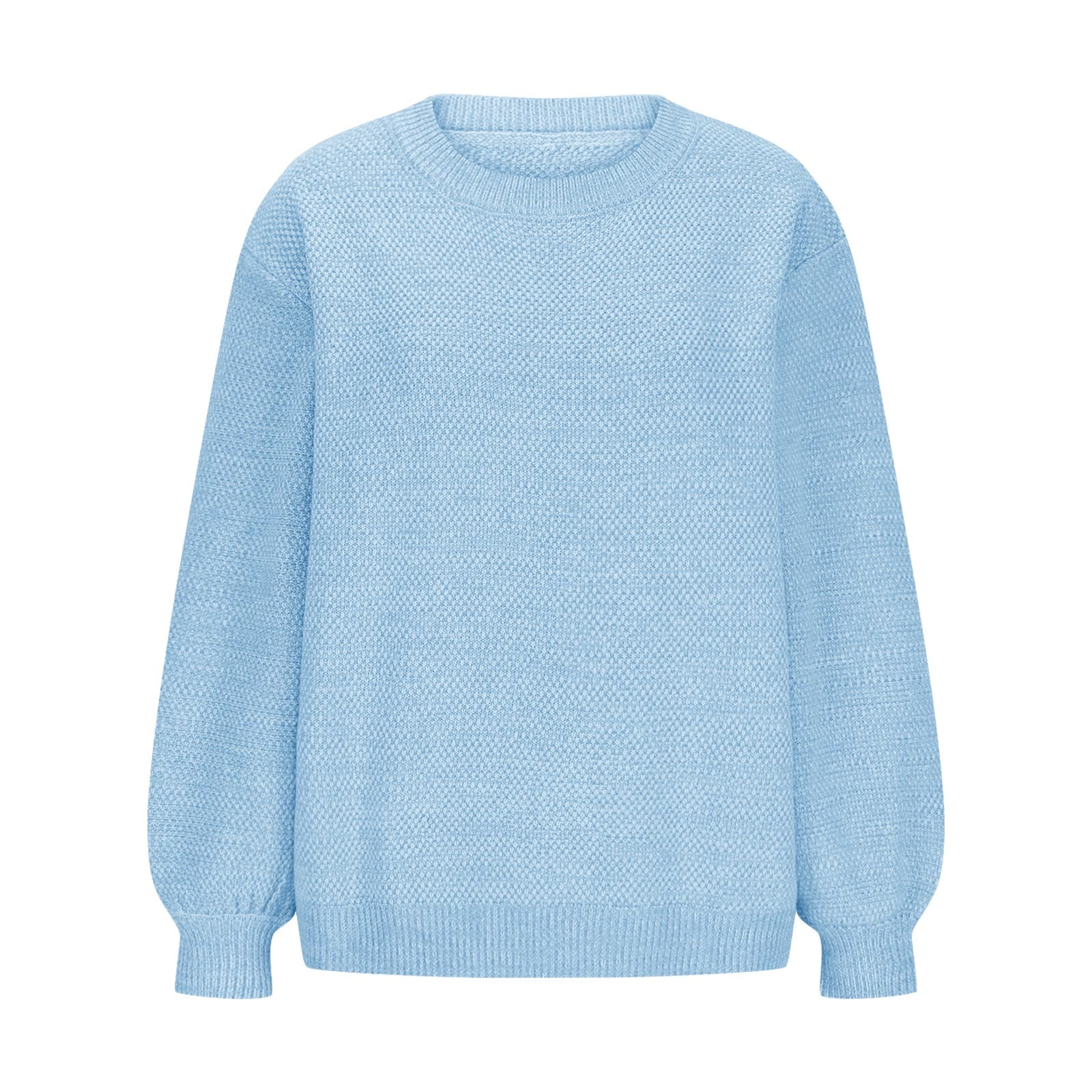 Free Shipping Women's Oversized Crewneck Sweater Puff Long Sleeve Cable Slouchy Pullover Jumper Tops Classic Solid Knit Sweaters