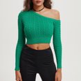 thumbnail image 6 of Fartey Cropped Sweater for Women One Shoulder Pullover Tops Fall Asymmetrical Neck Crop Sweater Slim Fit Solid Color Cable Knit Sweaters, 6 of 7