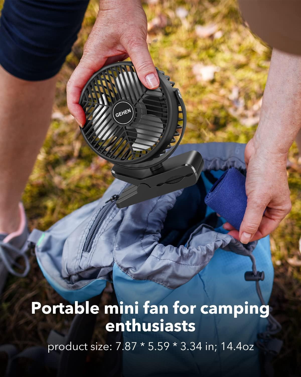 Portable 3-Speed Clip-on camping Fan with Sturdy Clamp 10000mAh Battery-Powered Clip Fan Rechargeable Ultra-Quiet for Bedroom Office Camping & Stroller