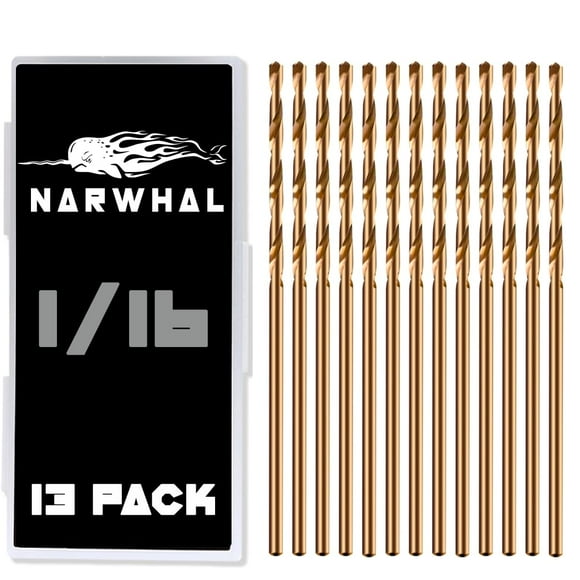 1/16"" Inch Cobalt Drill Bits - 13 Pack of M35 Cobalt Drill Bits with Storage Case - Perfect Drill Bits for Metal Hardened & Stainless Steel Cast Iron and More!