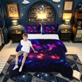 thumbnail image 2 of meiyoeat Neon Flame Winged Dragon Full Size Comforter Sets for Men Women Kids, Mystic Wildlife Bedding Comforter Set, Purple Blue, Black Reversible, 3-Piece, 1 Comforter and 2 Pillowcases, 2 of 6