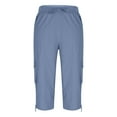 thumbnail image 3 of Fesfesfes Women's Cargo Pants Casual Solid Color Elastic High-Waist Drawstring Short Trousers with Pockets Summer Comfy Outdoor Shorts(Blue,XL), 3 of 5