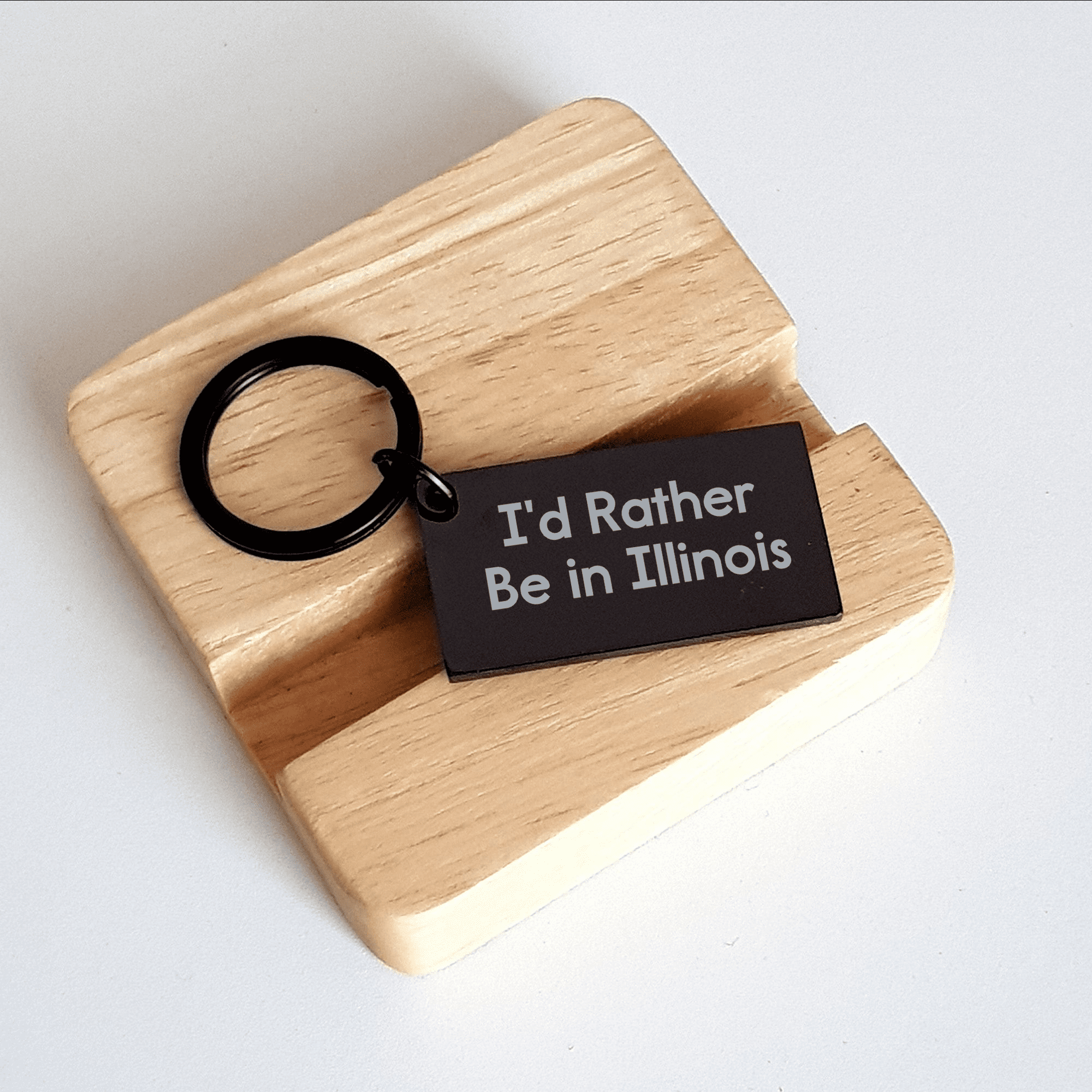 Funny Illinois Keychain Gifts from Illinois Enthusiasts for Illinois Lovers - I'd Rather Be In Illinois Quote, Stainless Steel, Black, 1.57 x 0.87 inches