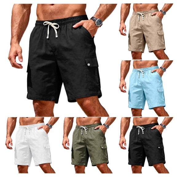 Afuyipoi Men’s Outdoor Cargo Shorts, Snap-Button Pockets Elastic Waist Work & Utility Shorts Gray Size L