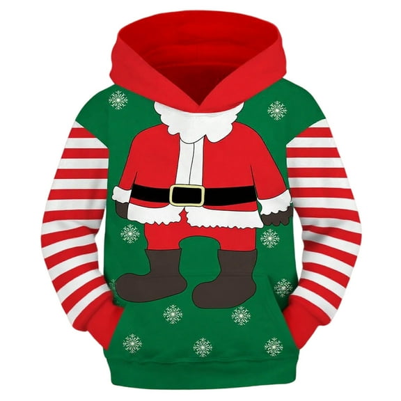 Zylarhe Stylish Graphic Print Pullover Hooded Christmas Sweatshirt For Boys And Girls Youth Casual Wear Comfortable Kids Blend Hoodie 13-14 Years Red