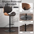 thumbnail image 4 of Adjustable Swivel Bar Stools Set of 3, Modern Bentwood Barstool with Large Metal Base and Footrest, PU Leather Upholstered Bar Chair with Curved Back for Kitchen Island Dining Room, Brown, 4 of 18