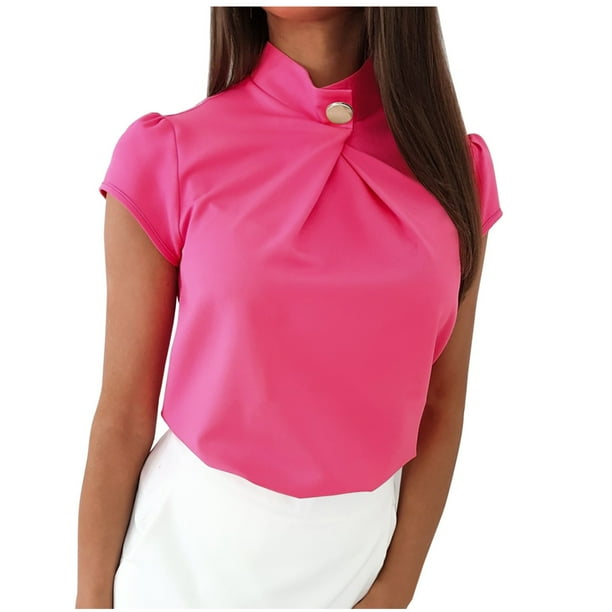 Moda mujer verano Casual manga corta cuello redondo Pullove blusa sólida camiseta Wmkox8yi bvn1598
