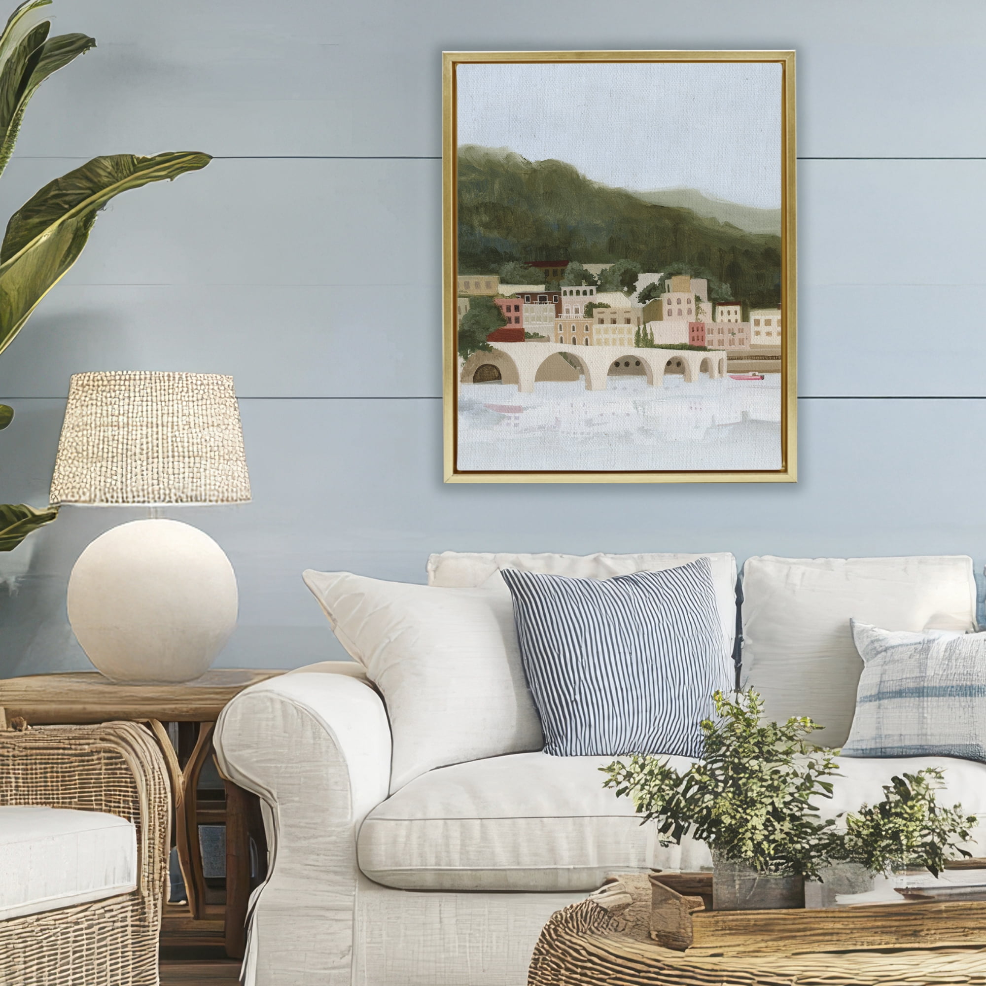 Stupell Industries Coastal Mountains By Sea Gold Framed Floater Canvas Wall Art, design by Grace Popp