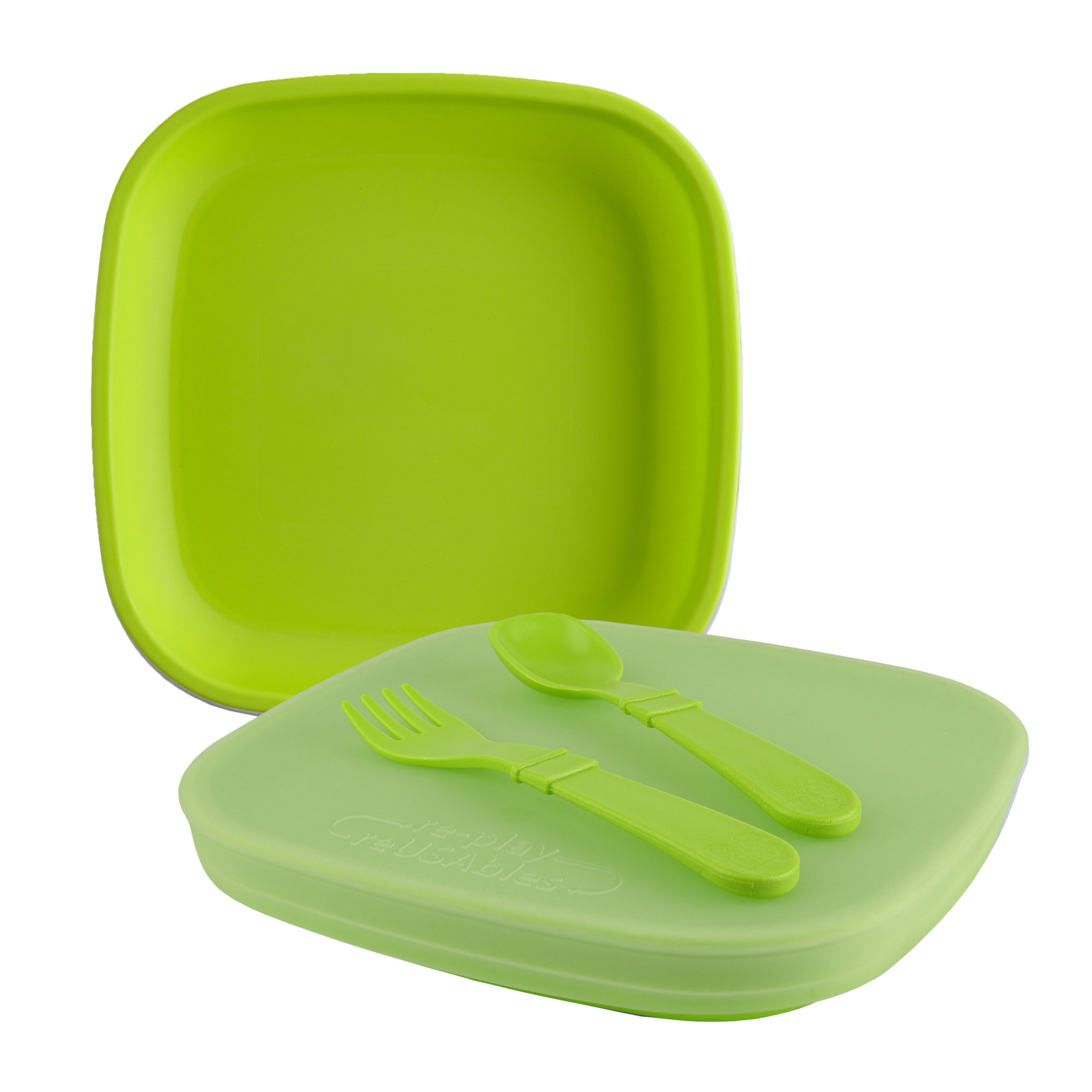 REPLAY Made in USA 5 Piece Toddler Feeding Set Flat Plate, Silicone