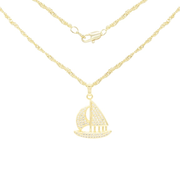 BEBERLINI Sail Boat CZ Charm 14K Gold Filled Rope Chain Pendant Necklace Jewelry Women 18"