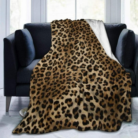 [60x50inch] Leopard Print Flannel Throw Blankets Super Soft Warm Plush Fluffy Lightweight Cozy Fuzzy Fleece Blankets for Children Teens