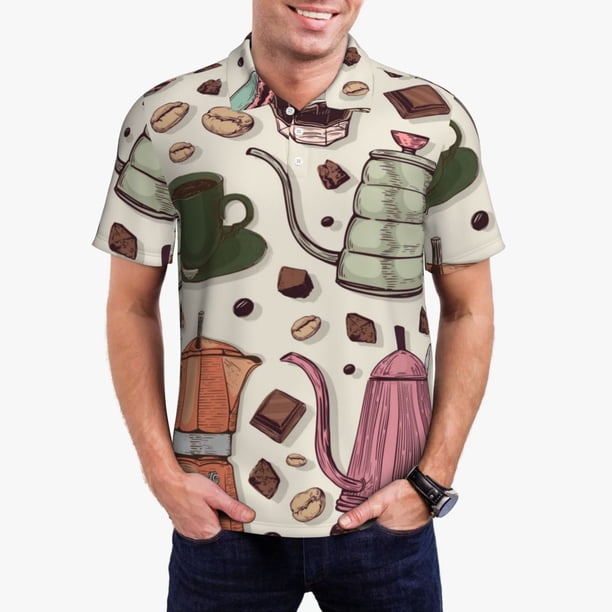 Fotbe Vintage Coffee Camiseta Polo de Golf para Hombre con Estampado – Camisa Deportiva Transpirable con Cuello Abotonado-X-Large