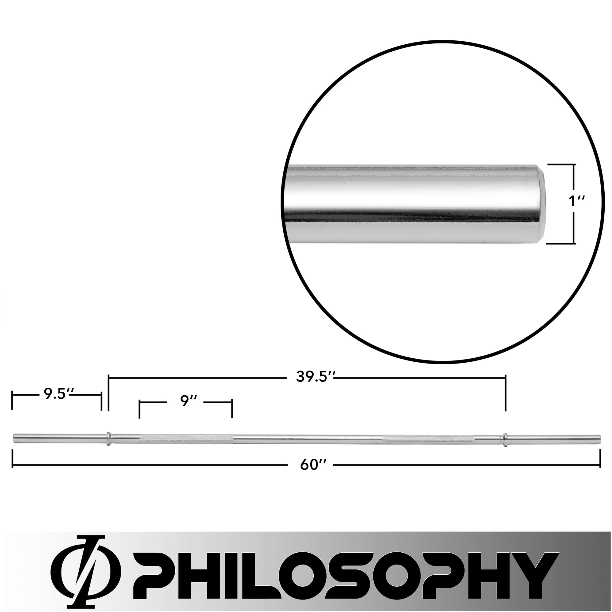 Philosophy Gym 1" Standard Weightlifting Barbell, 5 FT Straight Bar with Smooth Sleeves