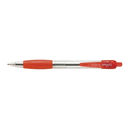 School Smart Fade Resistant Retractable Ballpoint Pen, Medium Tip, Red, Pack of
