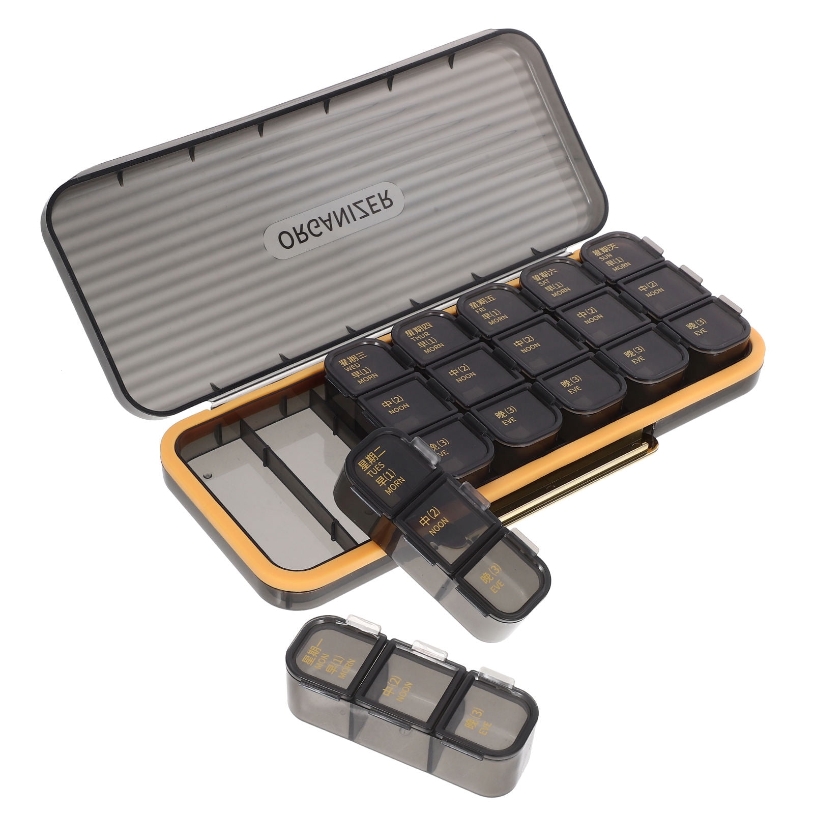 HOOWIFFY Weekly Medication Pill Organizer Pills Case Black Breakresistant Outdoor 1Pcs