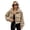 Beige, variant on Women's Casual Stand Collar Houndstooth Plaid Wool Pea Coat Zip Up Fleece Lined Dressy Bomber Jacket