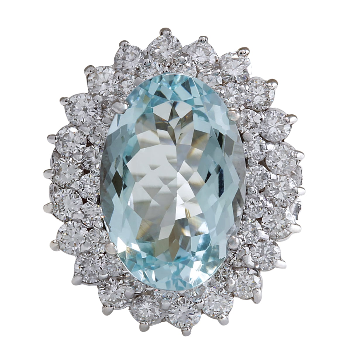 9.74CTW Natural Aquamarine And Diamond Ring In 14K Solid White Gold by