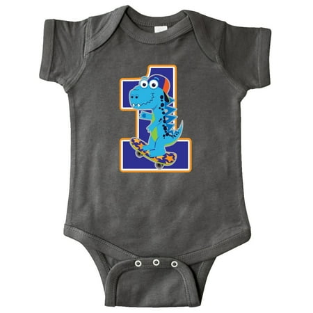 

Inktastic Skateboarding 1st Birthday Boy Dinosaur Gift Baby Boy Bodysuit