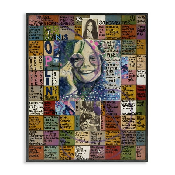 Stupell Industries Janis Joplin Collage People Drawing Black Framed Art Print Wall Art, 11 x 14