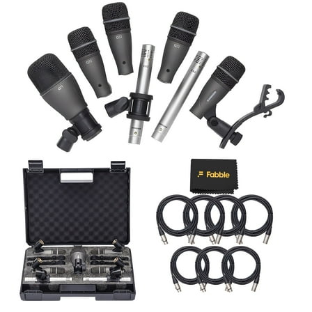 Samson DK707 7-Piece Drum Microphone Kit Bundle with 7 Premium 10-Foot XLR Cables, Swivel Mic Adapters, Rim Clips, Hardshell Carrying Case, and Microfiber Instrument Care Cloth
