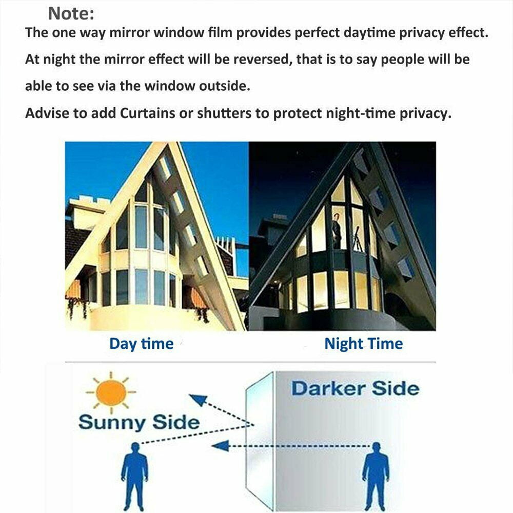 Privacy Window Film Tinting House Office One Way Mirror Anti-UV Heat Control