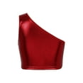thumbnail image 2 of renvena Kids Girls Metallic Single Shoulder Crop Top Athletic Sports Training Dancewear Size 4-14 Red 12-14, 2 of 7