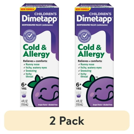 (2 pack) Children’s Dimetapp Cold & Allergy Liquid, Runny Nose & Sneezing Relief, 4 fl oz