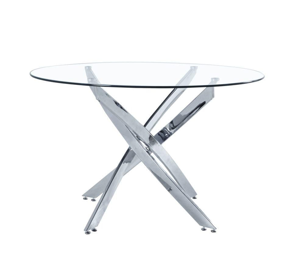 Diva Glass Star Table de salle à manger ronde de 91,4 cm avec plateau en verre trempé et base argentée – Dotée d'un design de base unique inspiré des étoiles, parfaitement dimensionnée pour 4 personne