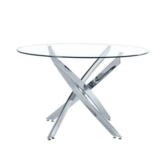 Diva Glass Star Dining Table, Round 48" with Tempered Glass Top and Silver Base – Featuring a Unique Star-Inspired Base Design, Perfectly Sized for 6 People to Bring Modern Elegance to Your Dining Spa