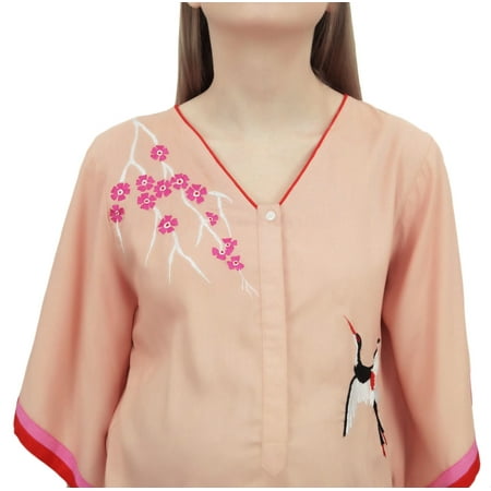 

Bimba Women s Maternity Dress Embroidered Nursing Long Peach Maxi Sleepwear - 12