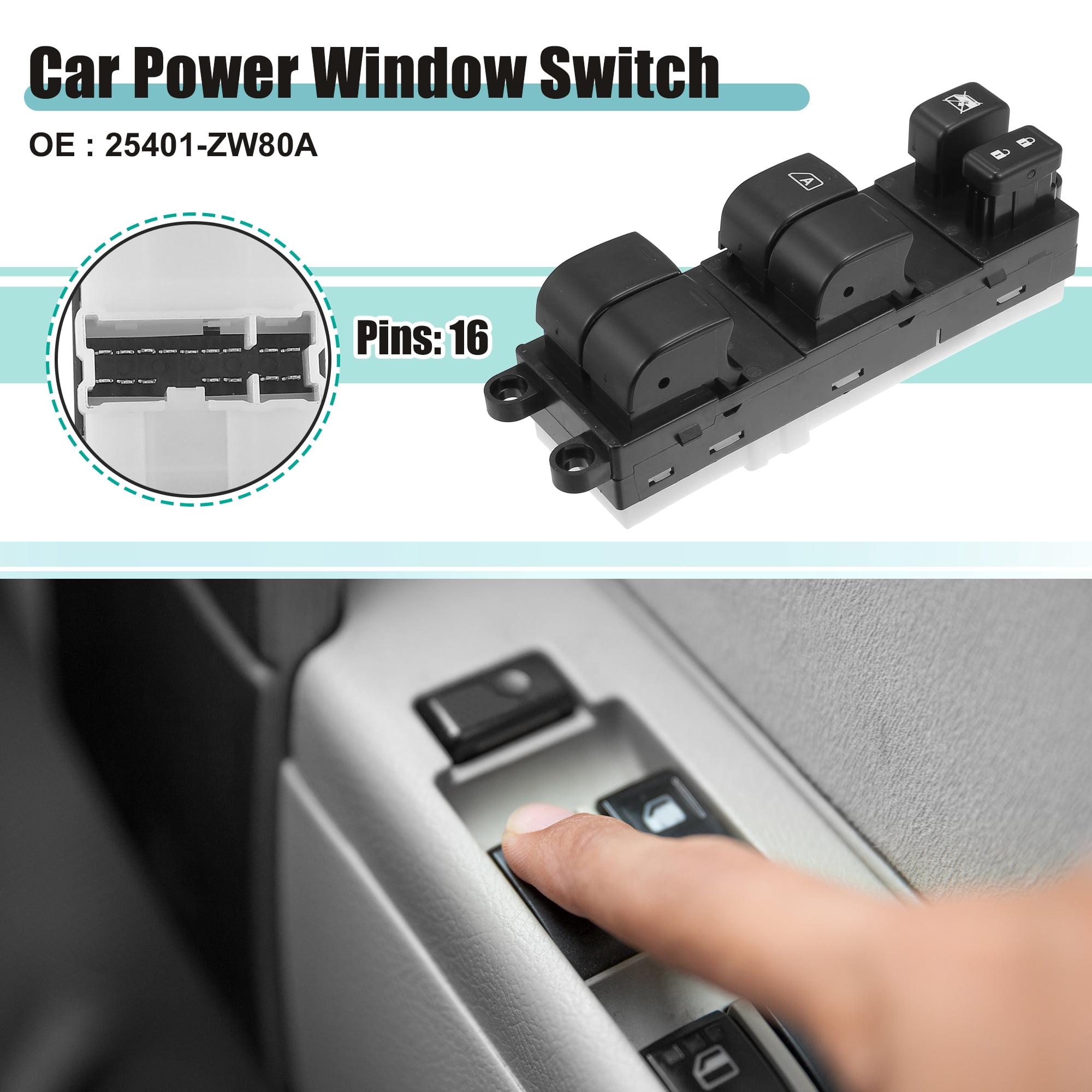 Unique Bargains 25401-ZW80A Front Left Power Window Switch for Nissan Versa Black