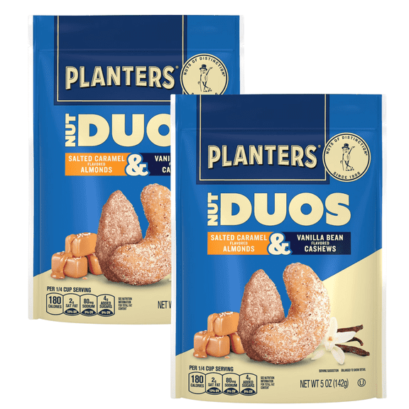 PLANTERS Nut Duos Salted Caramel Almonds & Vanilla Bean Cashews, 2 Pack, 5 oz Bags