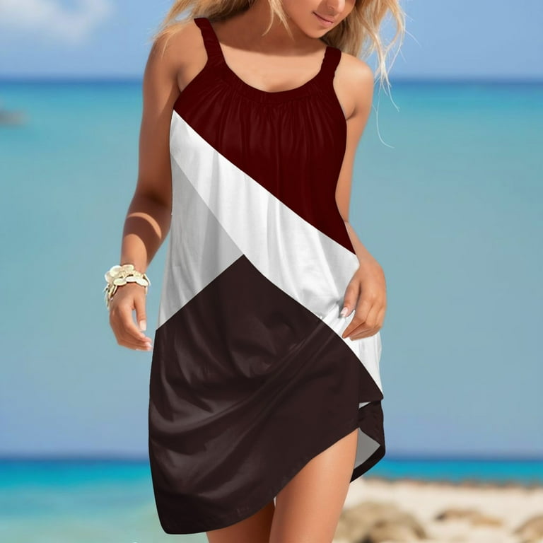 One Shoulder Dresses For Women Women Beach Dress Fashion Stripe Sleeveless Backless Camisole Beach Mini Classy Dresses for Women Walmart