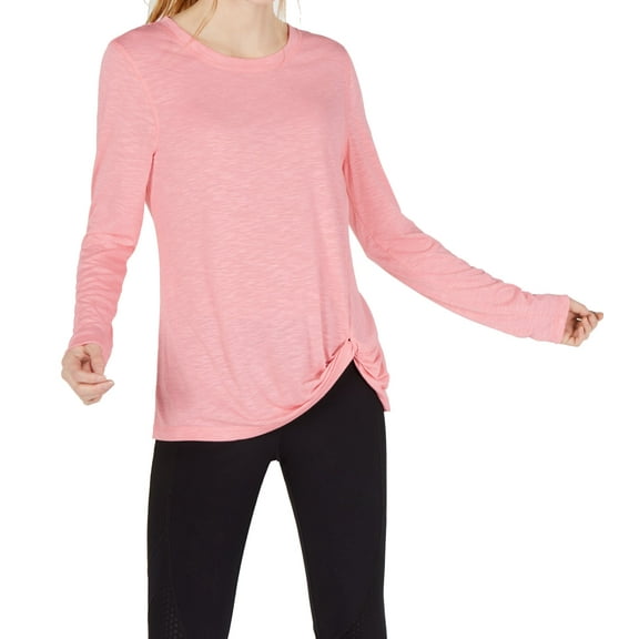 Ideology Womens Knotted Long Sleeve Top,Peach Kiss,Large